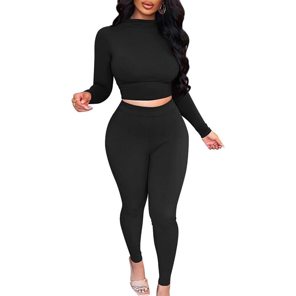 Women’s 2 Piece Workout Set Jogger Crop Top Leggings Casual Activewear